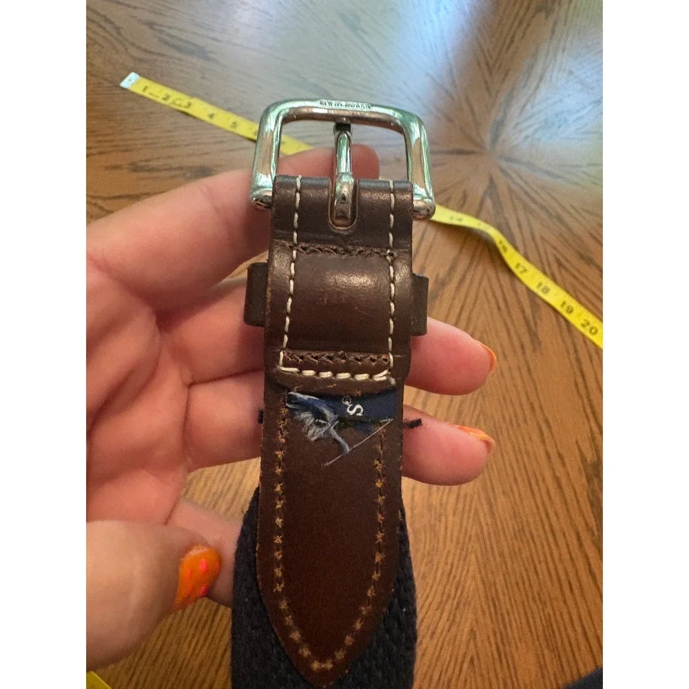 Vineyard Vines Kids Soccer Whale Canvas Leather Belt Navy Blue Brown Size Small
